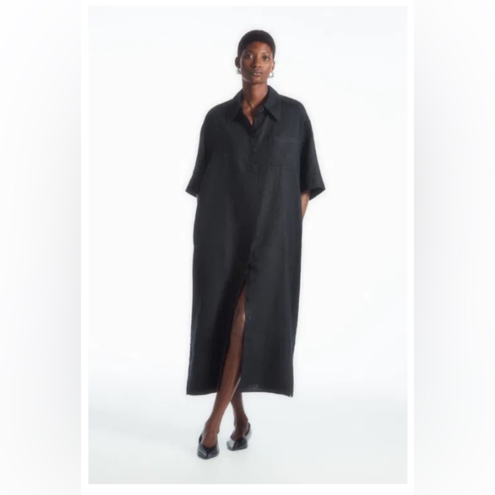 COS dark navy 100% linen shirt dress
